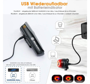 Zestaw lamp na rower LED Bellalicht USB 2600 mAh 60 luksów