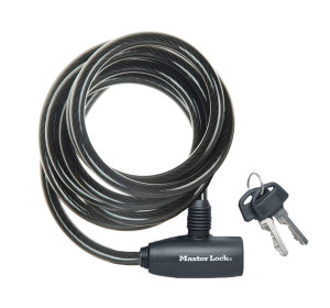 Master Lock Kabel blokujący rower z kluczem, kabel pozwijany 1,8 m