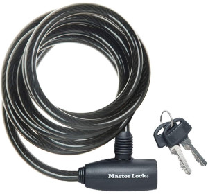 Master Lock Kabel blokujący rower z kluczem, kabel pozwijany 1,8 m