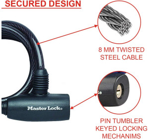 Master Lock Kabel blokujący rower z kluczem, kabel pozwijany 1,8 m