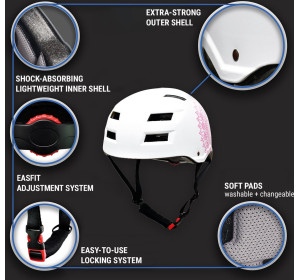 Skullcap Kask rowerowy, skatebordowy, biały z rysunkiem, roz. 58-61cm