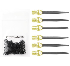 THOR-DARTS Groty wymienne (MS2gobl) 2BA, 6 sztuk  2 set i 100 pierścieni gumowych