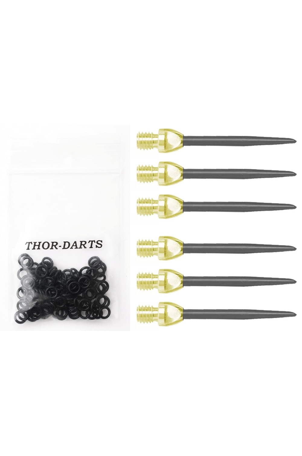 THOR-DARTS Groty wymienne (MS2gobl) 2BA, 6 sztuk  2 set i 100 pierścieni gumowych