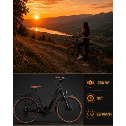 Rower elektryczny miejski Cybic Belena 26'' 39 cm Shimano 250W czarny