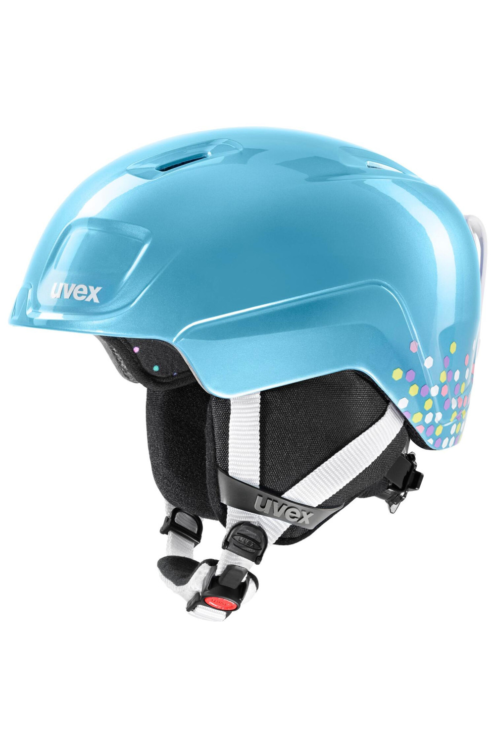 Kask narciarski dla dzieci uvex heyya błękitny konfetti XS 46-50 cm