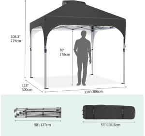 YITAHOME Pop up łatwo rozkładany pawilon 3 x 3 m Namiot ogrodowy szary