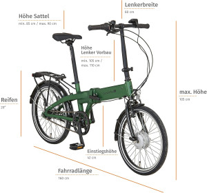 Prophete rower składany elektryczny URBANICER 22.ESU.10 City E-Bike 20" zielony mat