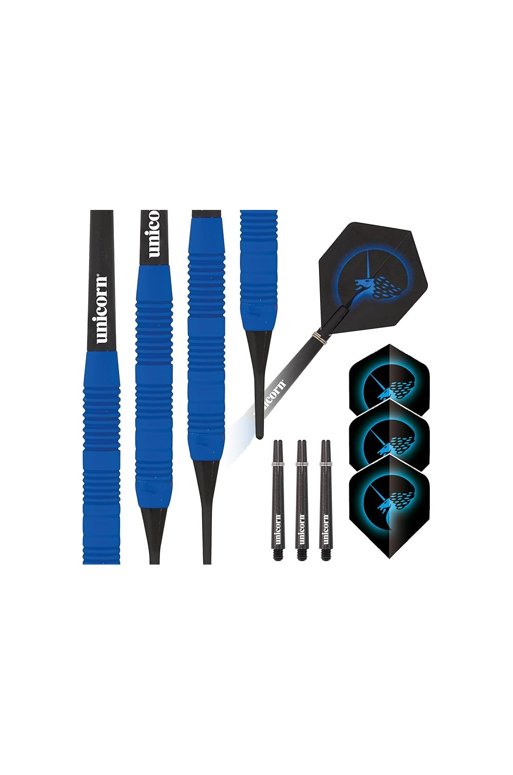 Lotki do darta Unicorn Core Plus Rubberised Brass Blue 3 sztuki