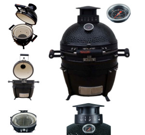Duży grill ceramiczny Fornetto Kamado Lento, węglowy, 16" czarny