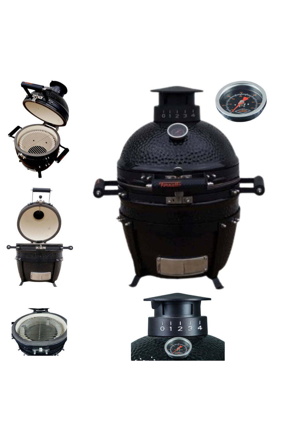 Duży grill ceramiczny Fornetto Kamado Lento, węglowy, 16" czarny